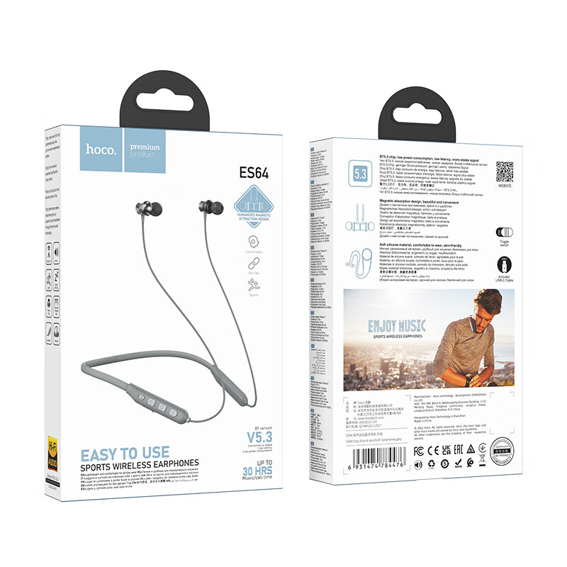 Audifonos Hoco ES64 Easy Sound sports In Ear Bluetooth Gris
