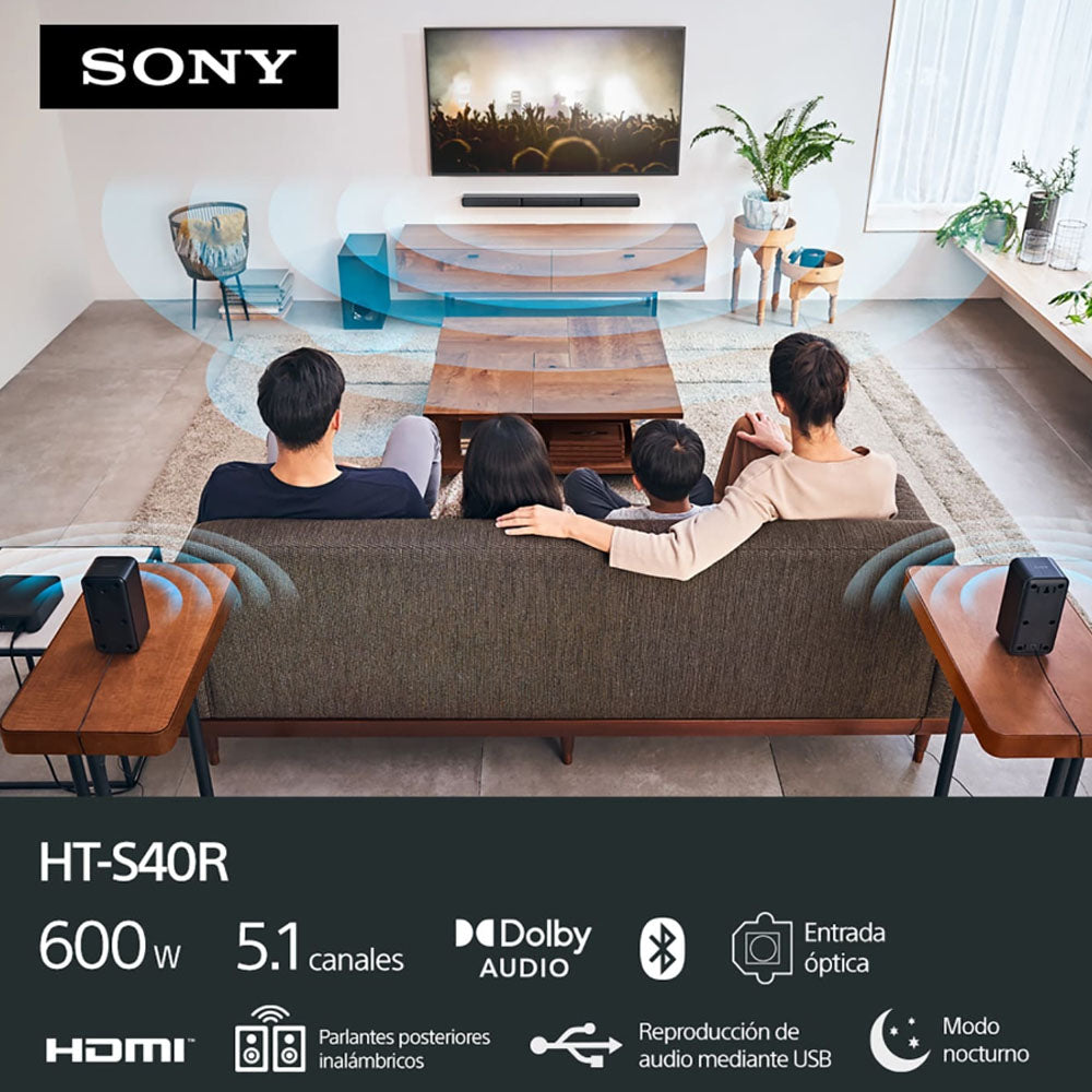 Barra de sonido Sony HT-S40R 5.1 Canales 600W HDMI