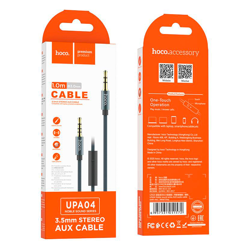 Cable Auxiliar Hoco UPA04 Noble Jack 3.5mm 1m Gris