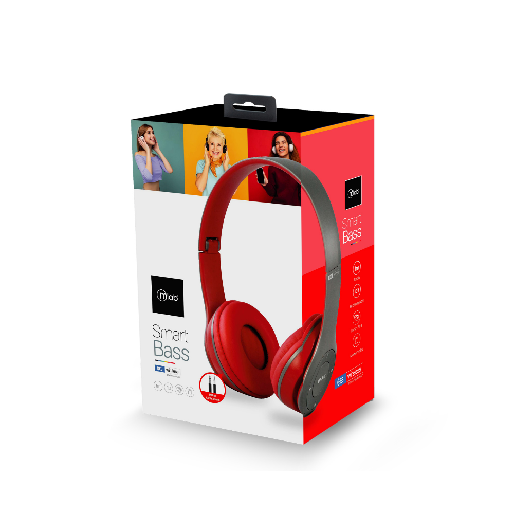 Audifonos Mlab Smart Bass 9066 Bluetooth y Jack 3.5mm Rojo