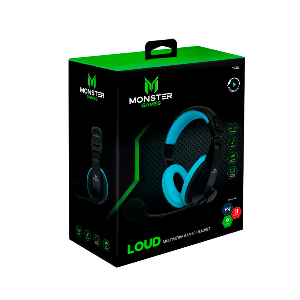 Audífonos Gamer Monster Loud Ps4 Switch Xbox One Azul