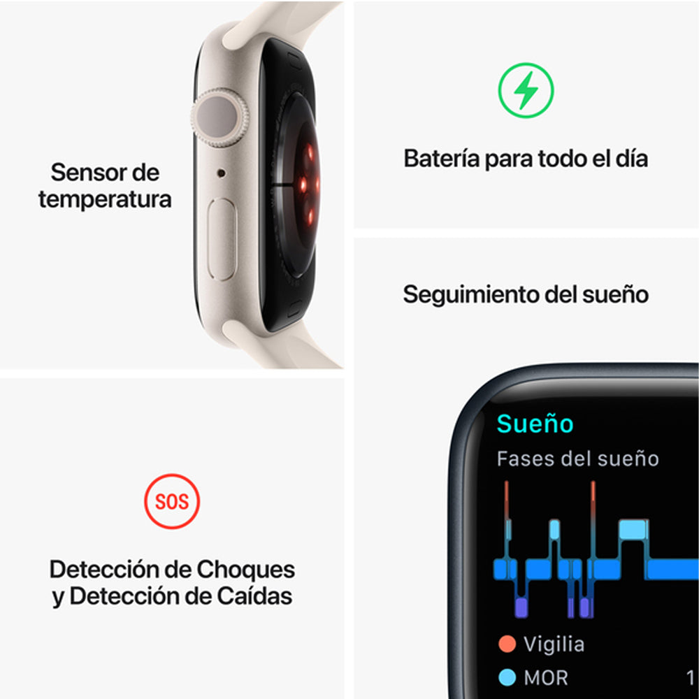 Apple Watch S8 GPS 41 mm Correa Deportiva Medianoche