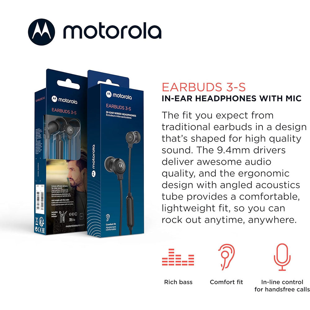 Audifonos Motorola Earbuds 3-S In Ear Jack 3.5mm Negro