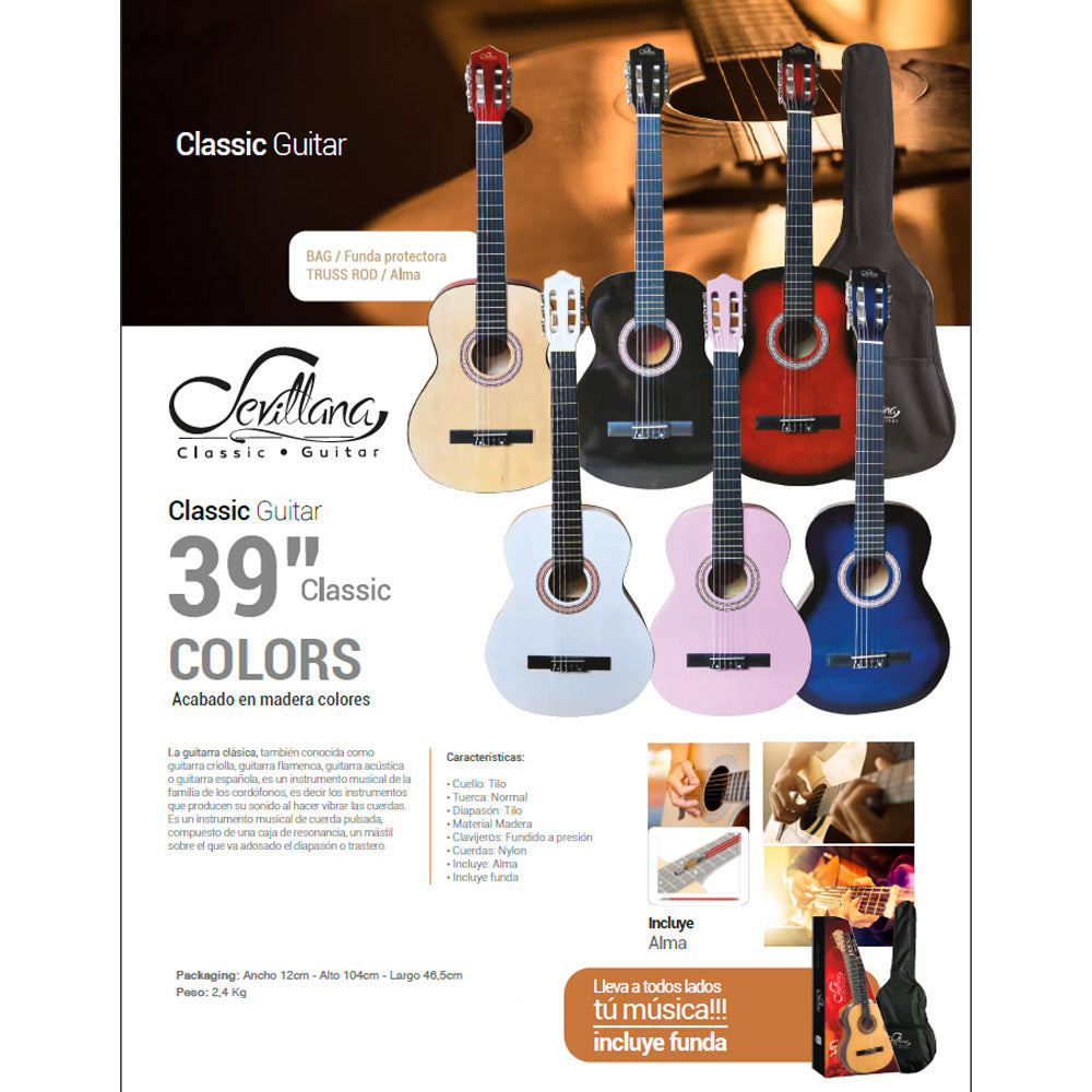 Guitarra Clasica Sevillana 8450 39 Pulgadas con Funda Blanca