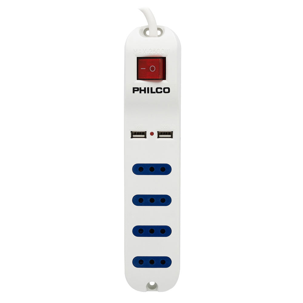 Extension Philco Xt41 Alargador 4 tomas + USB 1.5m Blanco