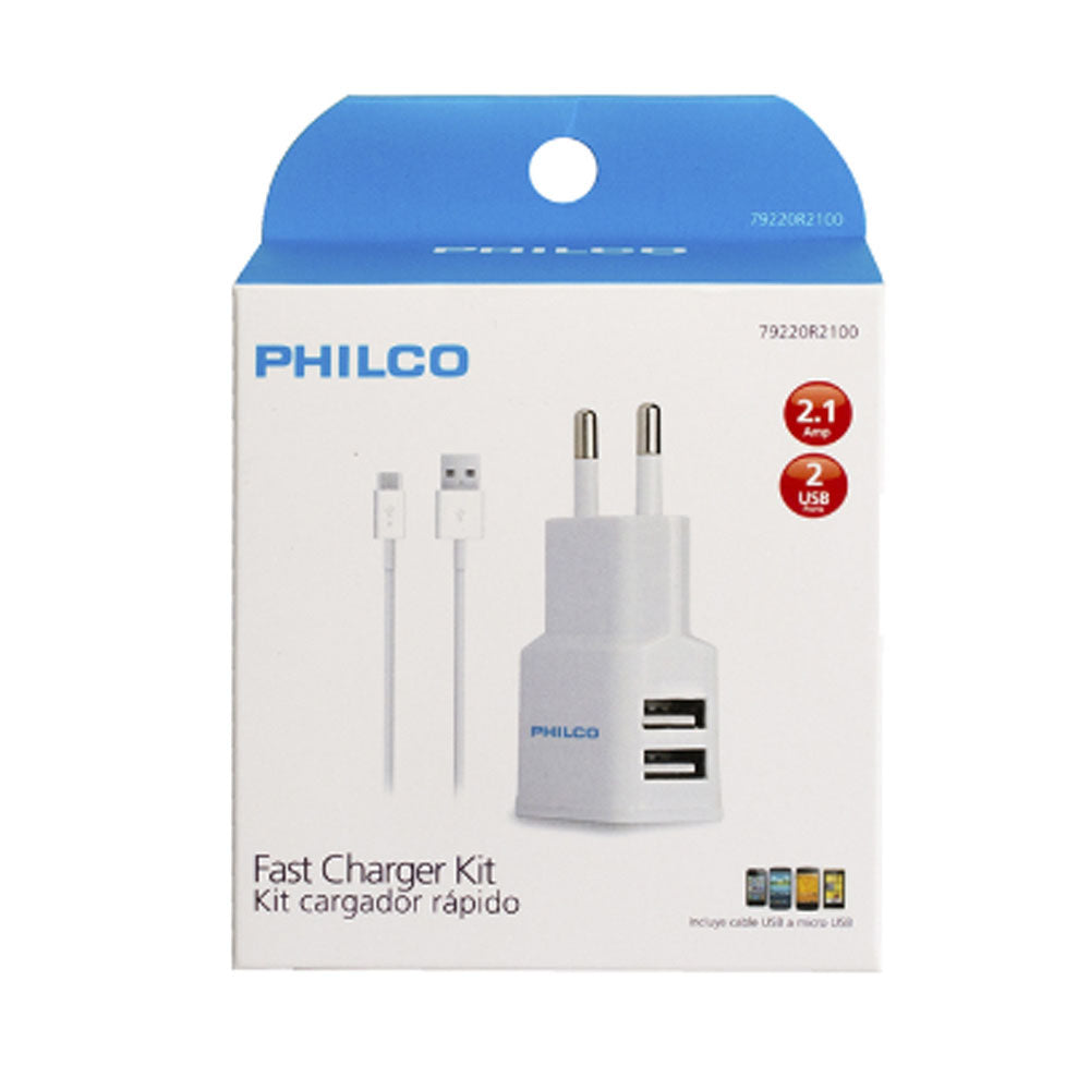 Cargador Philco 2.1A Doble USB con cable micro USB