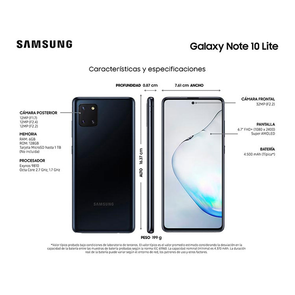 Celular Samsung Galaxy Note 10 Lite 128GB ROM Aura Black