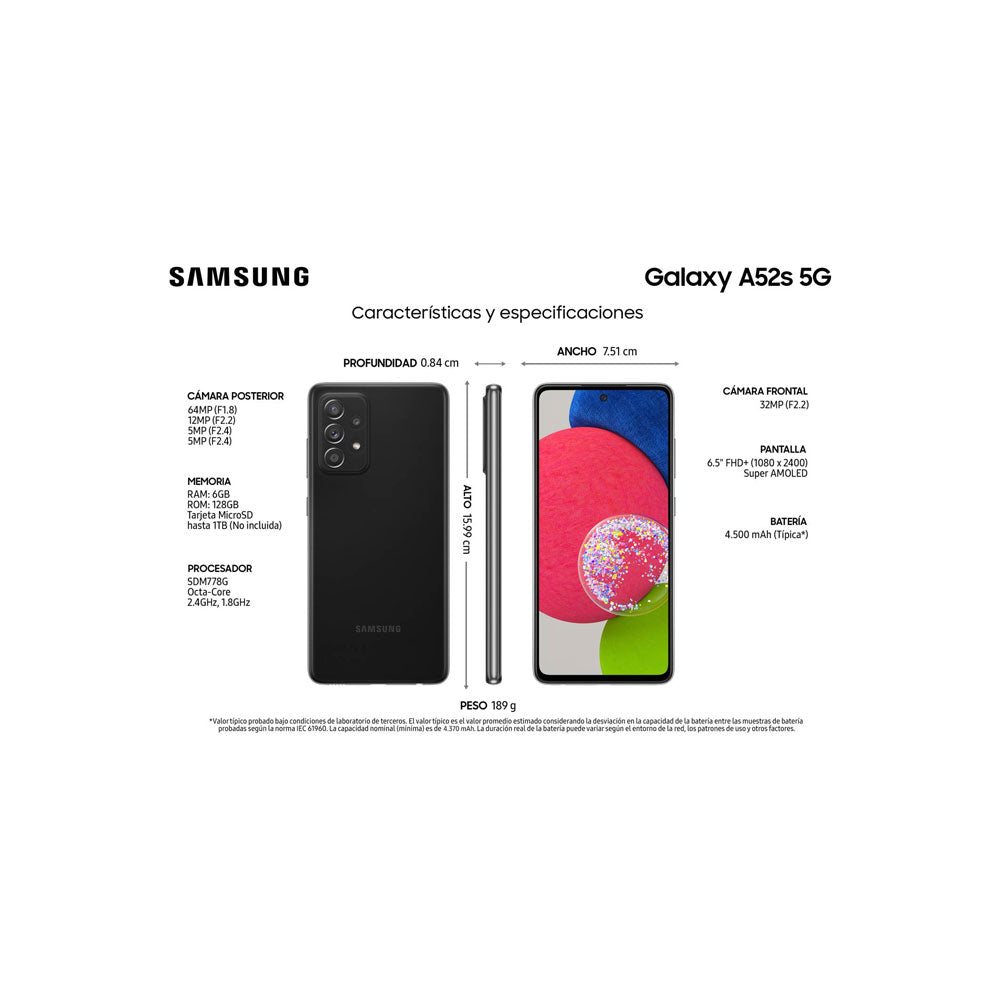 Samsung Galaxy A52s 5G 128GB ROM 6GB RAM Negro