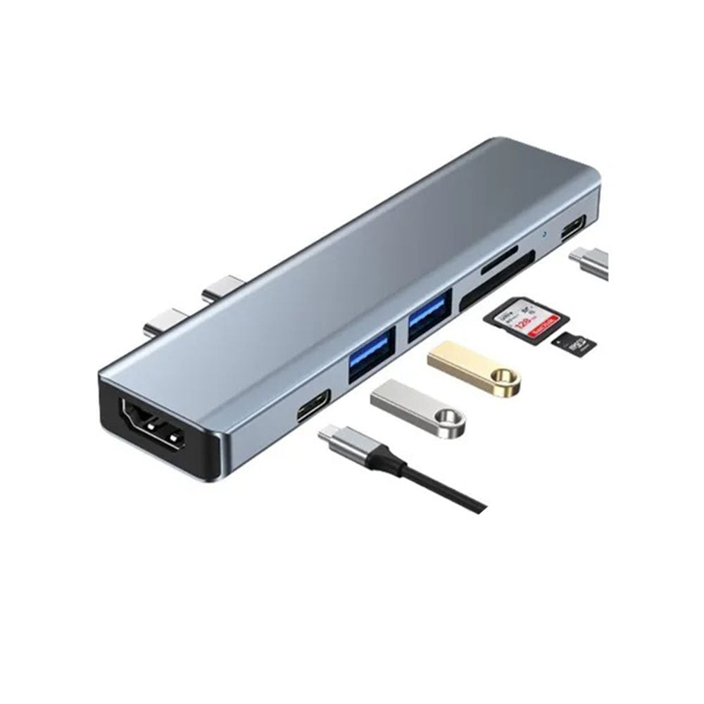 Hub Adaptador 7 en 1 Tipo C HDMI 4K USB 3.0 + 2.0 PD SD TF