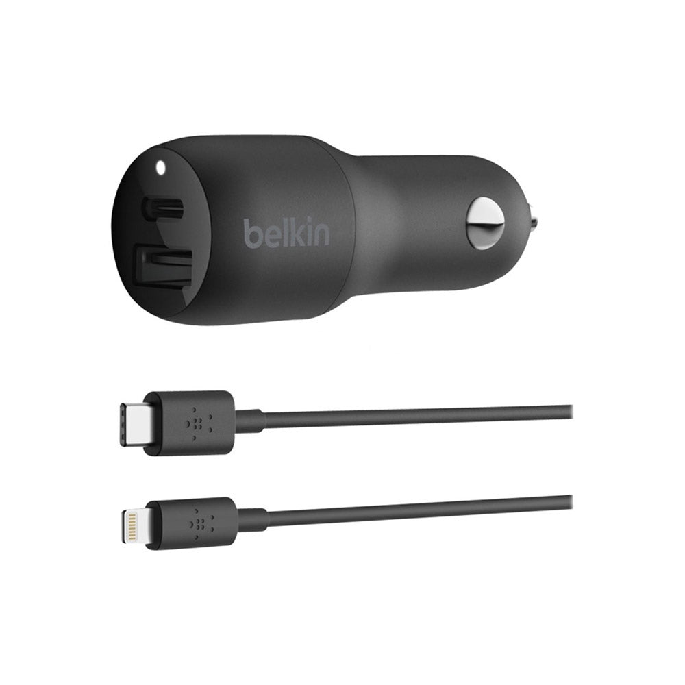 Cargador Dual Belkin para Auto 32W con Cable Lightning Negro