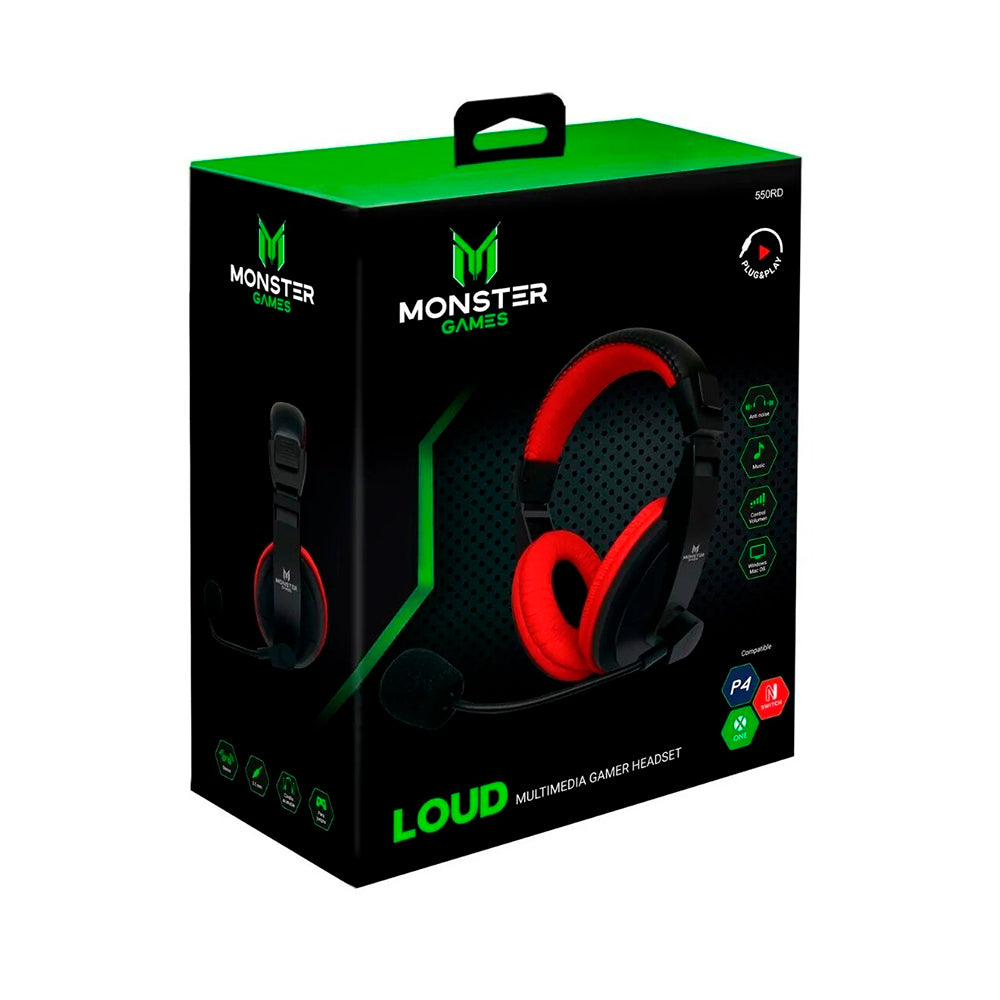Audífonos Gamer Monster Loud Ps4 Switch Xbox One Rojo