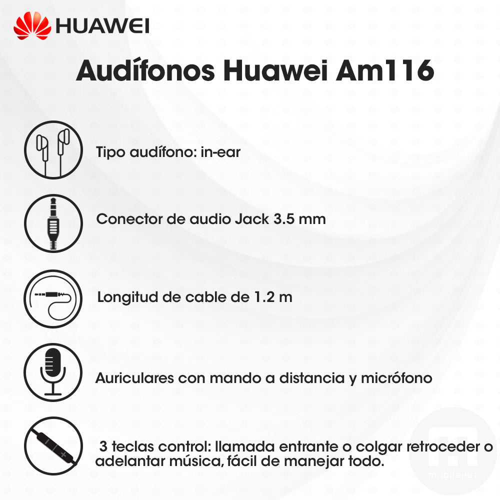 Audífonos Blanco Metal Huawei Am116 Manos Libres