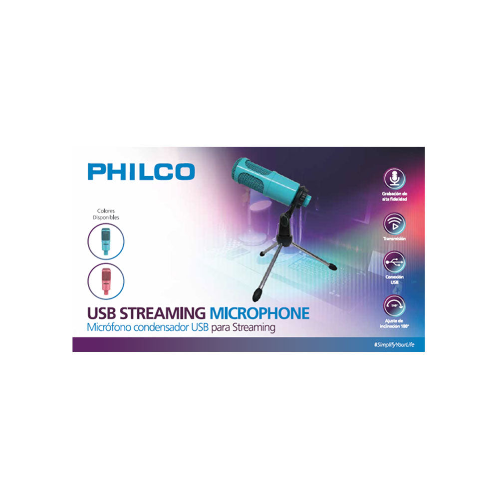 Micrófono De Condensador Philco streaming USB Rosa + tripode