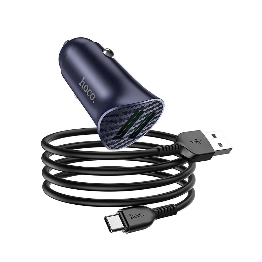 Cargador para Auto Hoco Z39 QC3.0 Doble USB Cable Tipo C