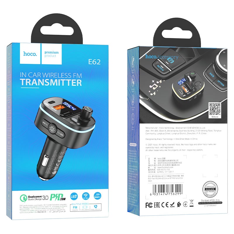 Transmisor FM para auto Hoco E62 Bluetooth Fast PD20W+QC3.0