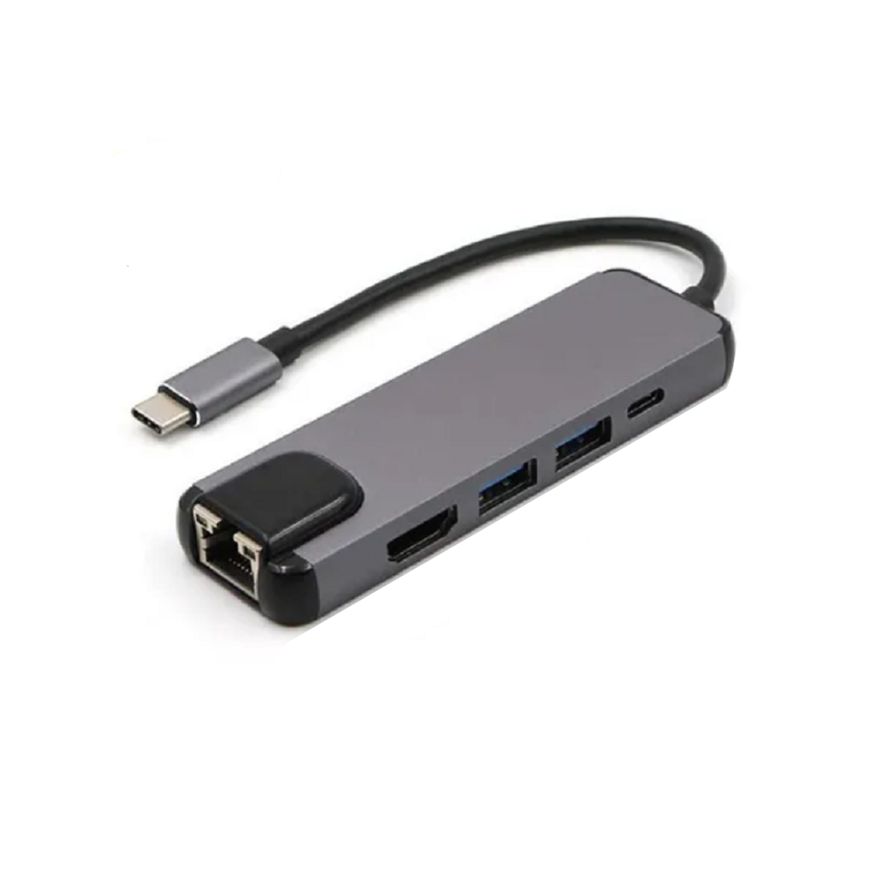 Hub Adaptador 5 en 1 Tipo C HDMI 4K USB 3.0 + 2.0 PD RJ45