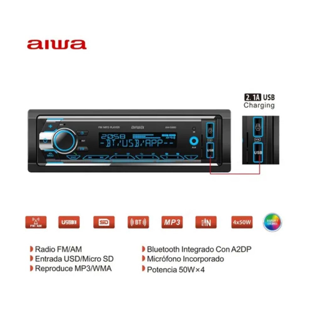 Radio para auto Aiwa AW 5880 MP3 USB SD Bt