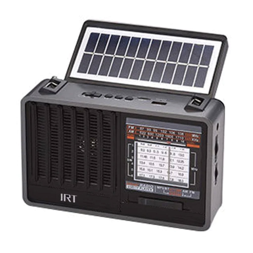 Radio Recargable IRT Solar de 8 Bandas Bluetooth USB Negra