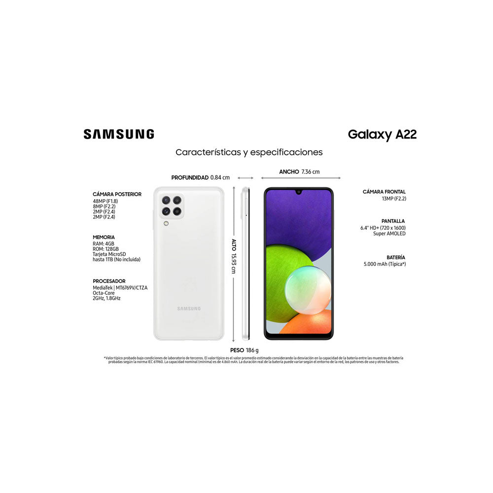 Samsung Galaxy A22 128GB ROM 4GB RAM Blanco