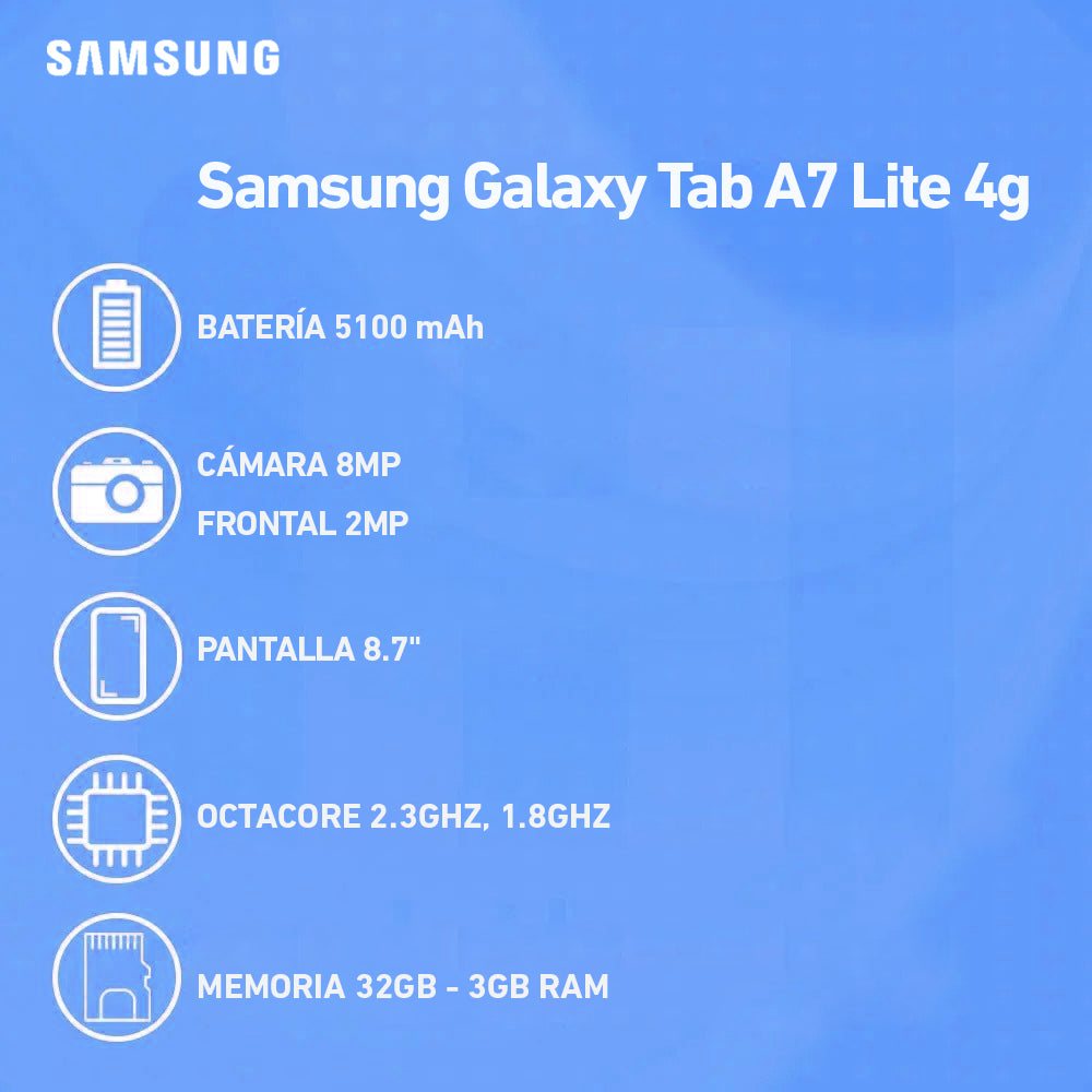 OPEN BOX-Tablet Samsung Galaxy Tab A7 Lite 4G 32GB ROM Plata
