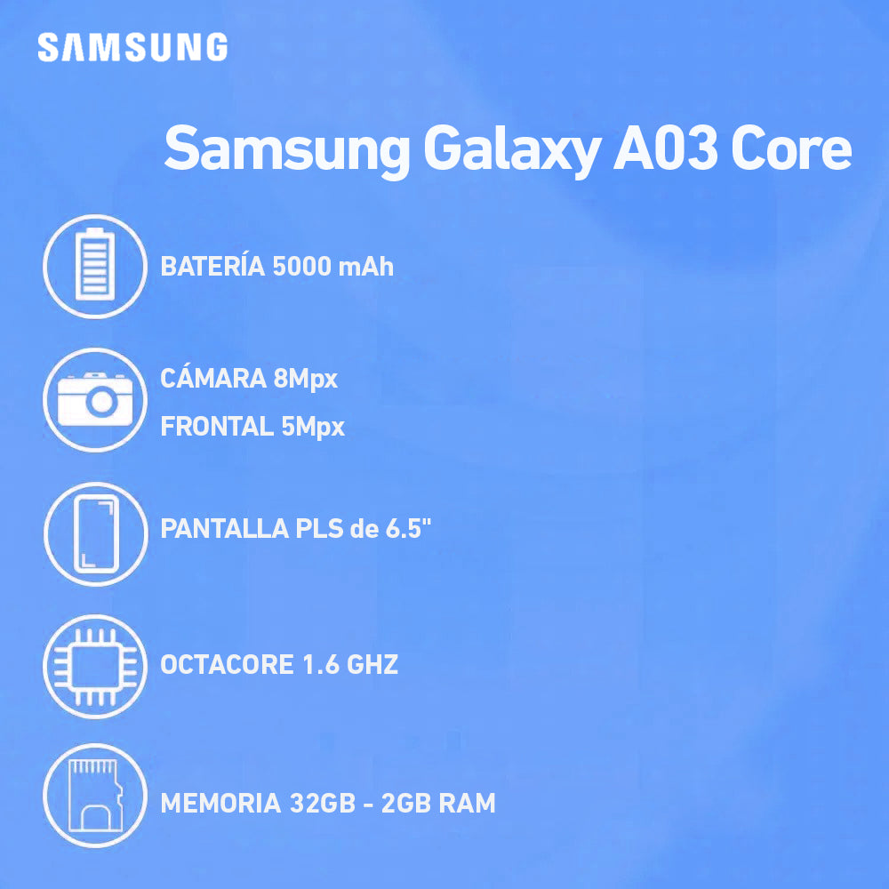 OPEN BOX - Samsung Galaxy A03 Core 32GB ROM 2GB RAM Azul