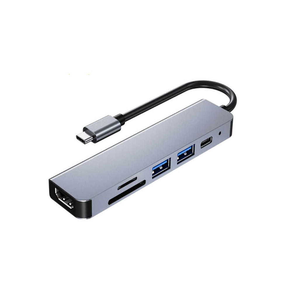 Hub Adaptador 6 en 1 Tipo C HDMI 4K USB 3.0 + 2.0 PD SD TF