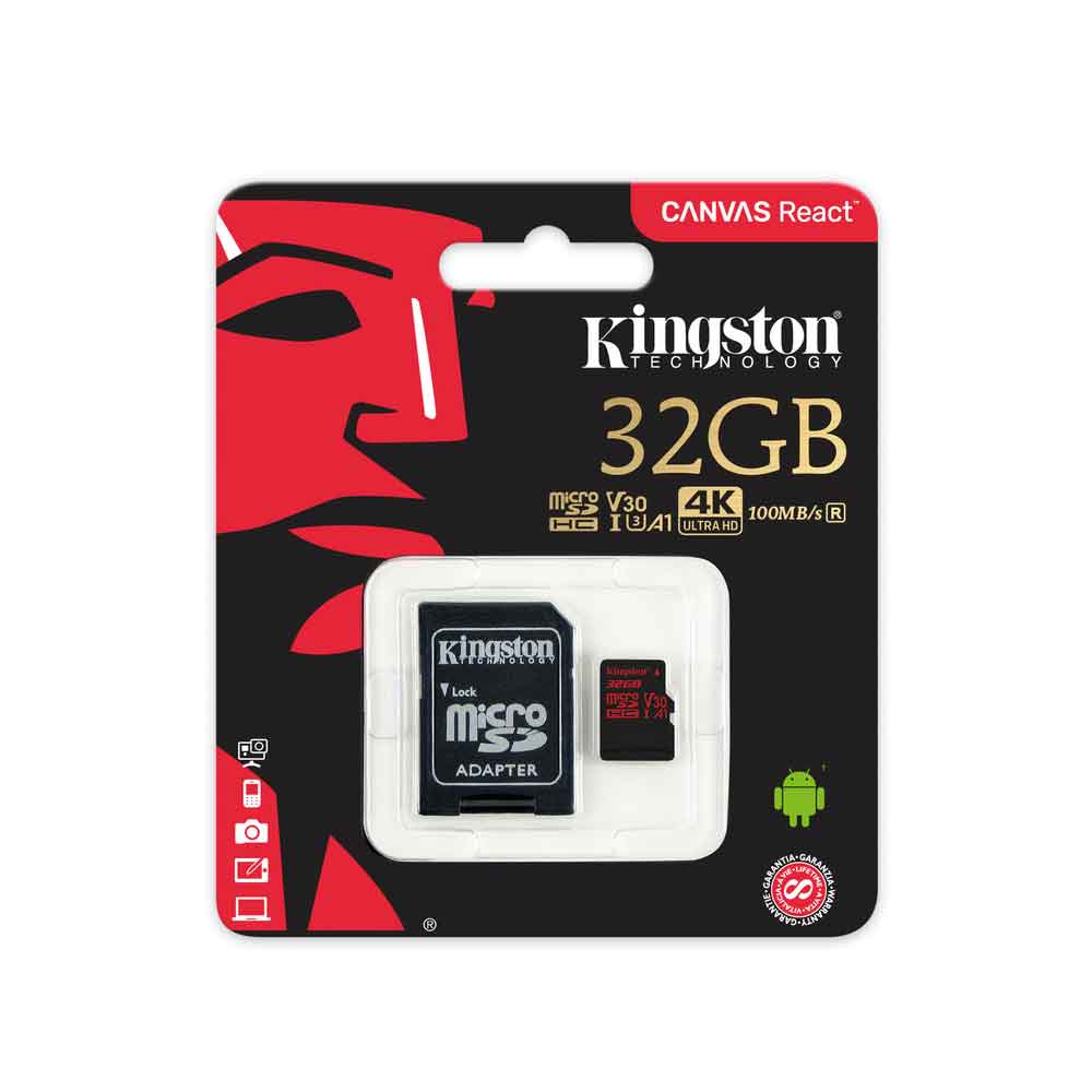 Tarjeta MicroSD Canvas React 32GB 100/80 Kingston