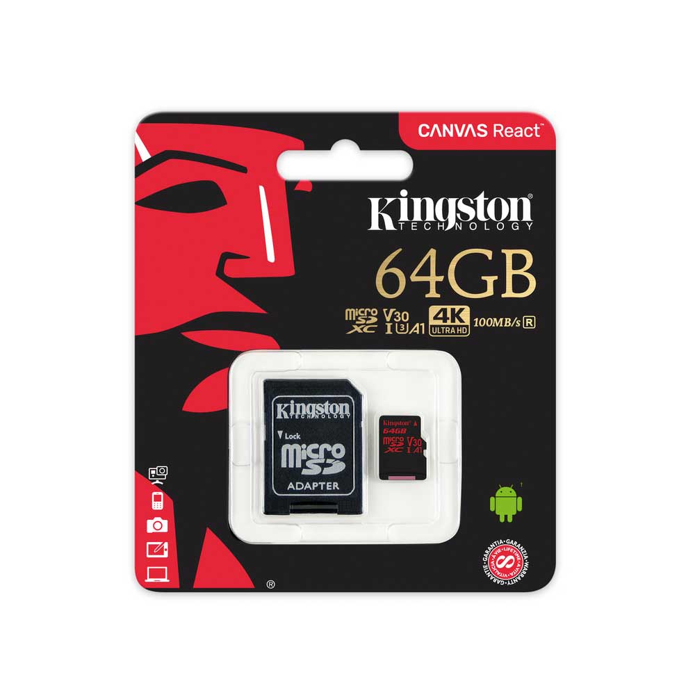 Tarjeta MicroSD Canvas React 64GB 100/80 Kingston